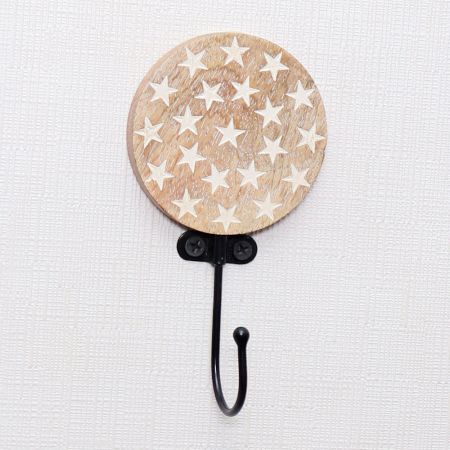 Star Pattern Brown Wooden Hooks For Kids